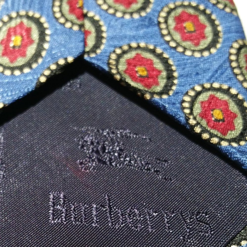 ♘ burberry london silk tie geometric navy red